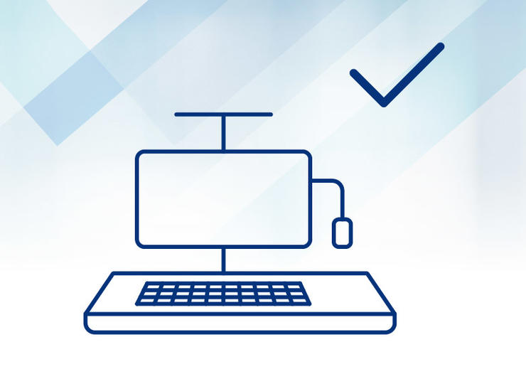 Illustration of Baxter's Central Tray Manager and a check mark