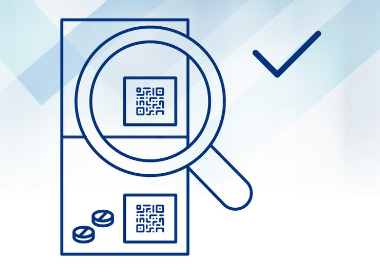 Illustration of an inspection of two pouches with barcodes on 