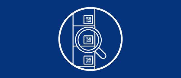 Illustration of magnifiying glass and three barcodes