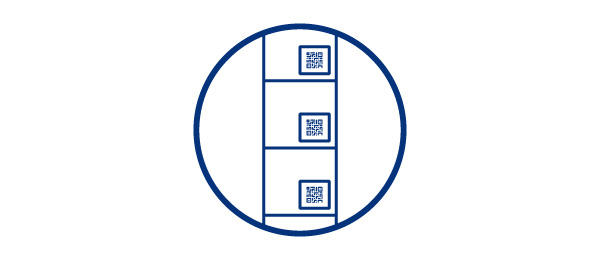 Illustration of three pouches with barcode on in a circle 